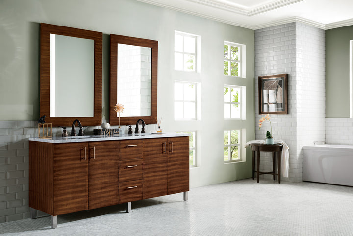 Metropolitan 72" Double Vanity, American Walnut w/ 3 CM Carrara Marble Top