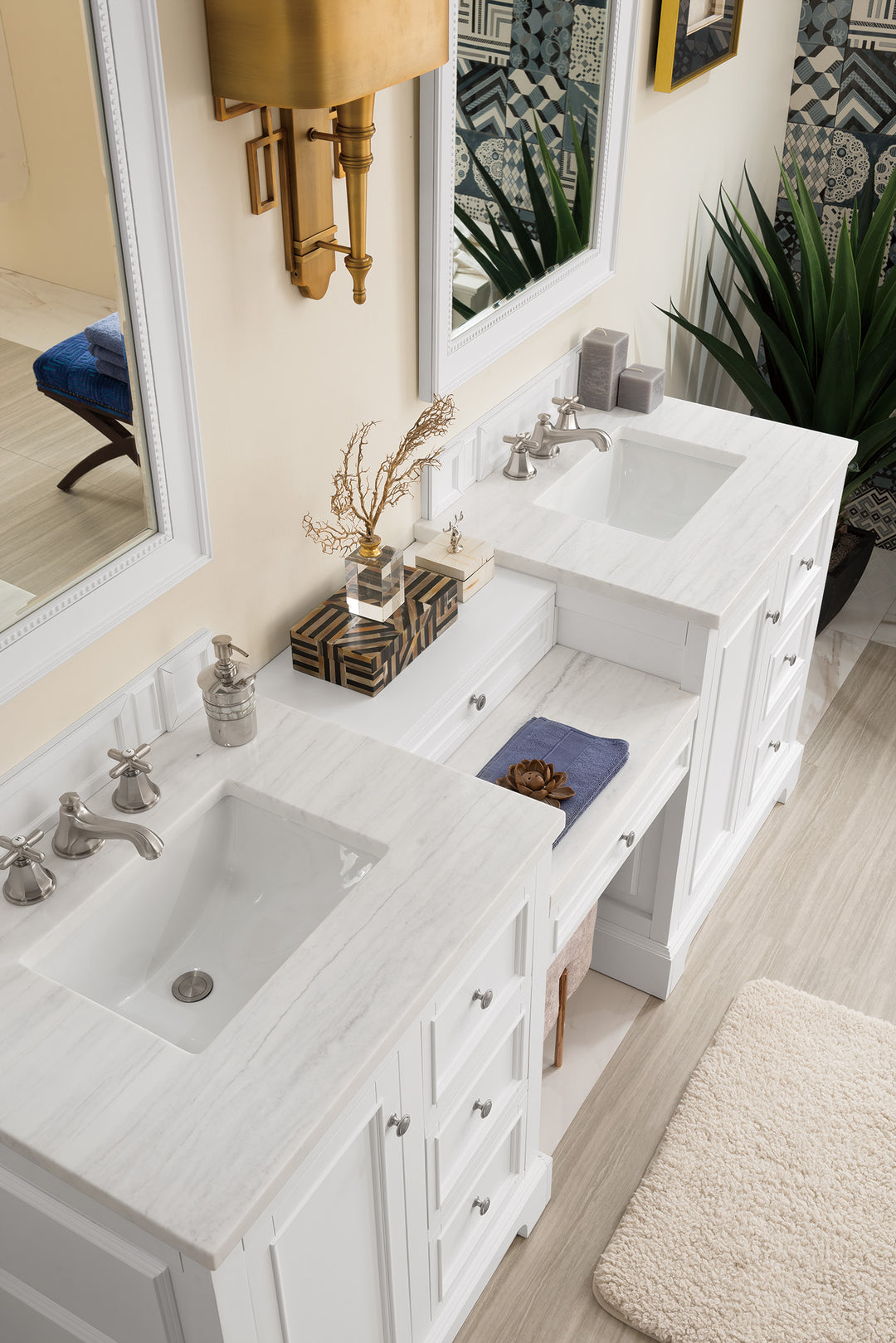 De Soto 82" Double Vanity Set, Bright White w/ 3 CM Arctic Fall Solid Surface Top