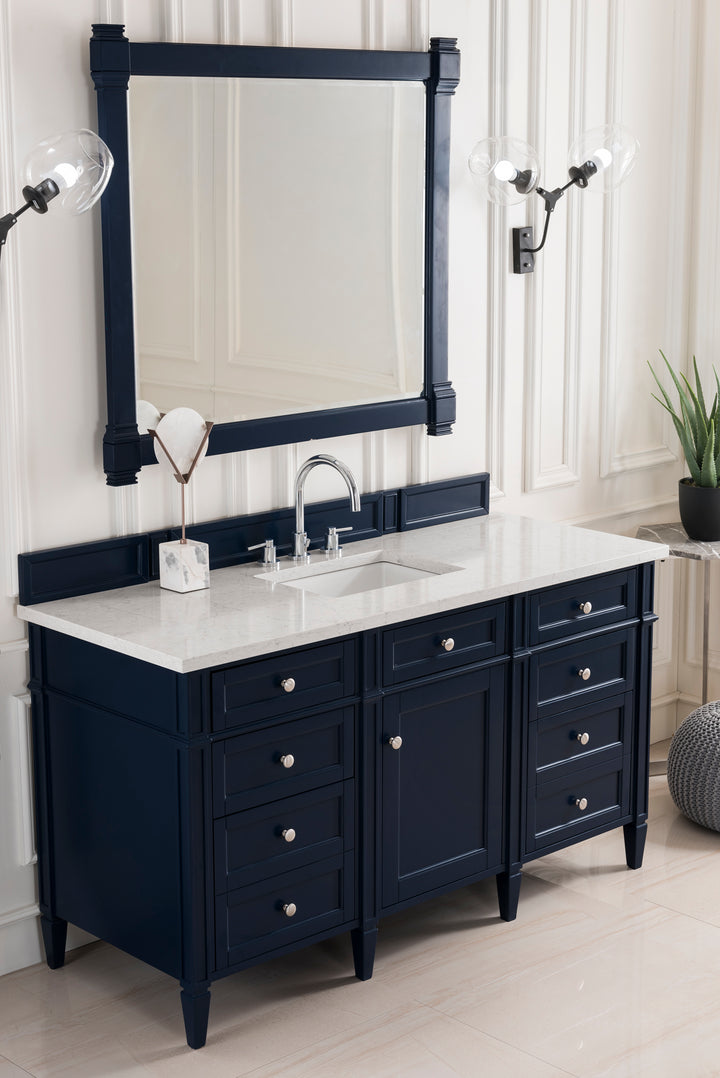 Brittany 60" Single Vanity, Victory Blue w/ 3 CM Eternal Jasmine Pearl Silestone Top w/FreePower Wireless Charger