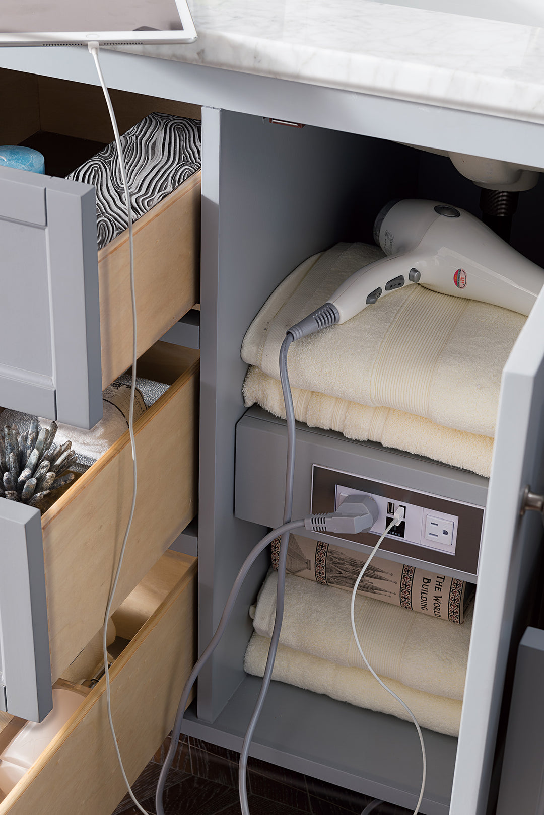 Copper Cove Encore 48" Single Vanity, Silver Gray w/ 3 CM Carrara Marble Top