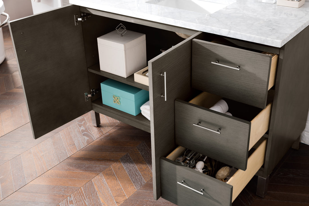 Metropolitan 48" Single Vanity, Silver Oak w/ 3 CM Carrara Marble Top