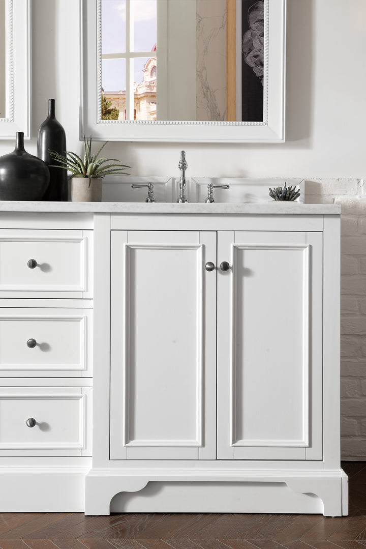 De Soto 72" Double Vanity, Bright White w/ 3 CM Arctic Fall Solid Surface Top