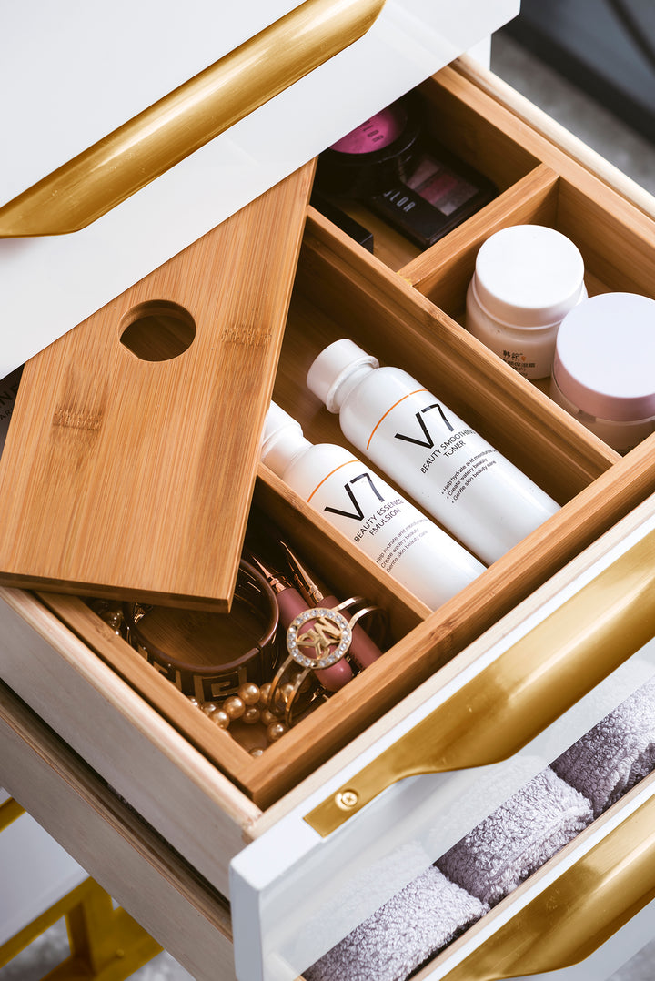 Columbia 36" Single Wall Mount Vanity, Glossy White, Radiant Gold w/ Glossy White Composite Stone Top