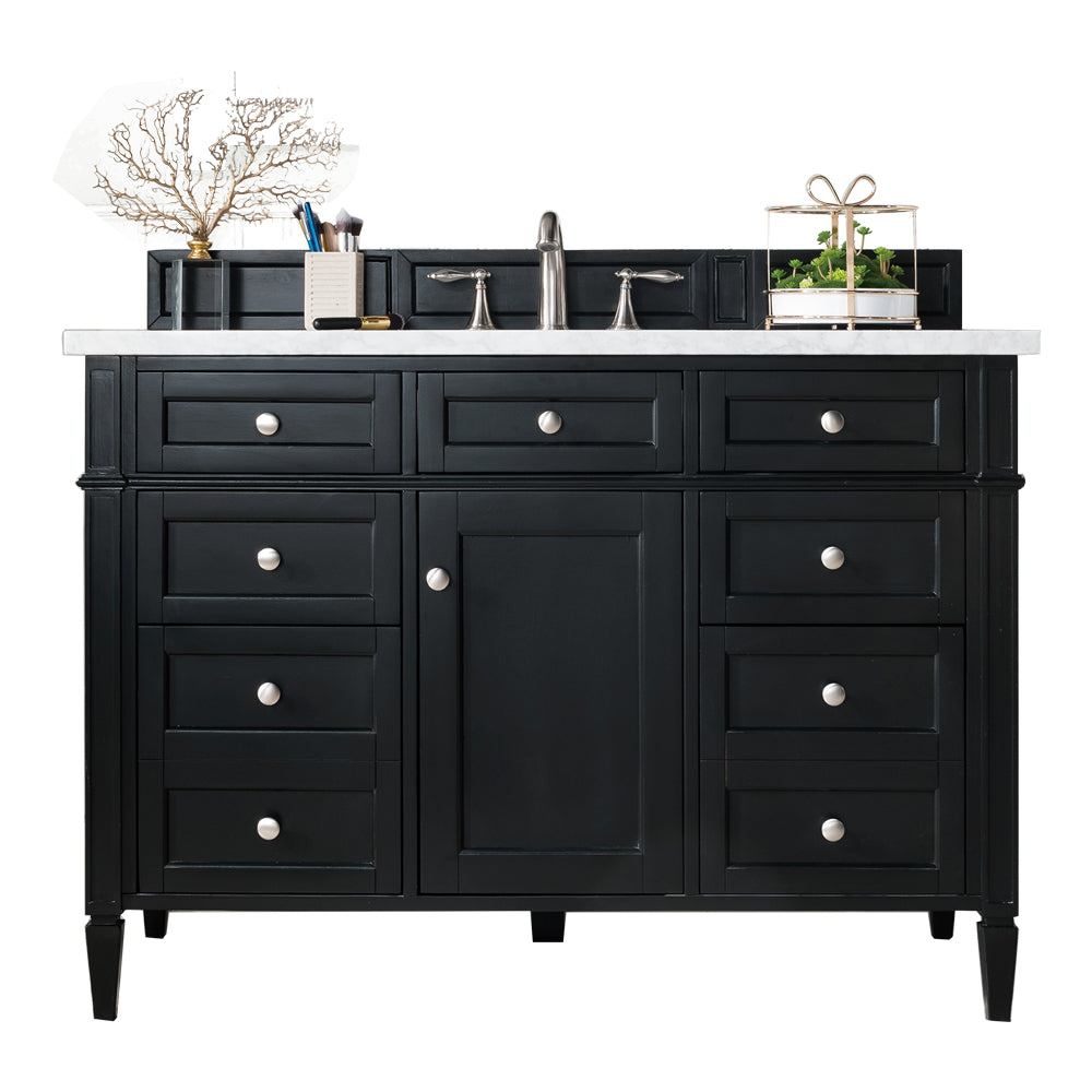 Brittany 48" Single Vanity, Black Onyx w/ 3 CM Carrara Marble Top