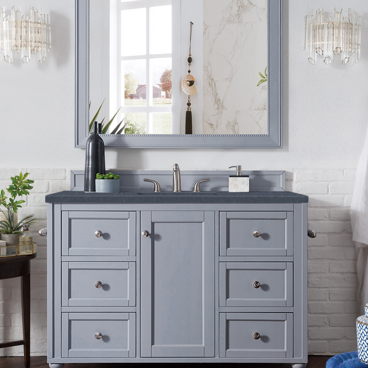 Copper Cove Encore 48" Single Vanity, Silver Gray w/ 3 CM Charcoal Soapstone Silestone Top