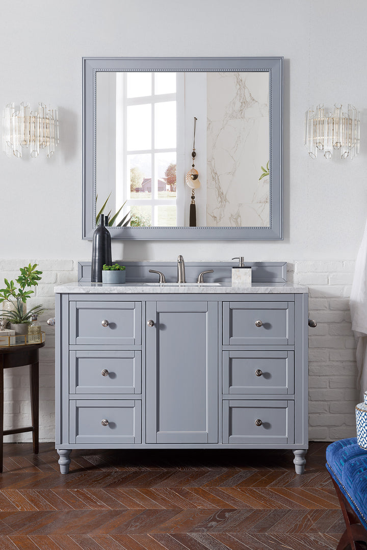 Copper Cove Encore 48" Single Vanity, Silver Gray w/ 3 CM Carrara Marble Top