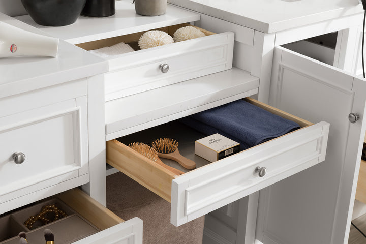 De Soto 94" Double Vanity Set, Bright White w/ 3 CM White Zeus Silestone Top