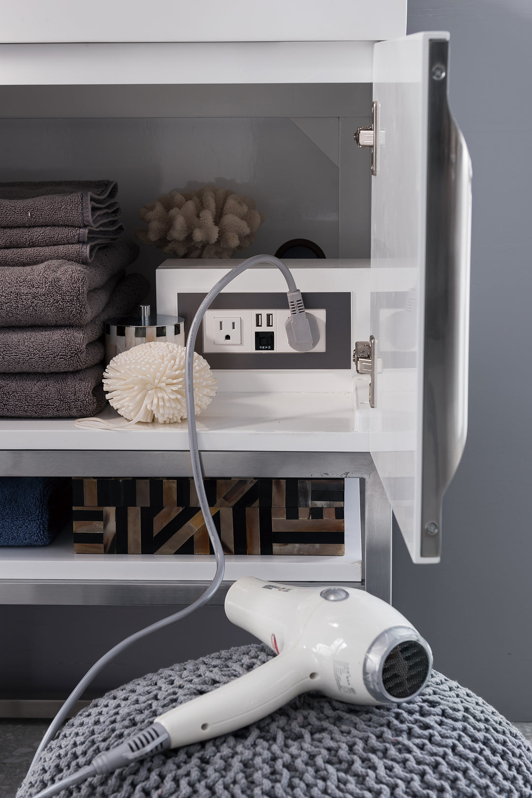 Columbia 72" Double Vanity, Glossy White, Brushed Nickel w/ Glossy White Composite Stone Top