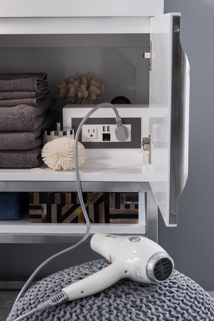 Columbia 72" Double Vanity, Glossy White, Brushed Nickel w/ Glossy White Composite Stone Top