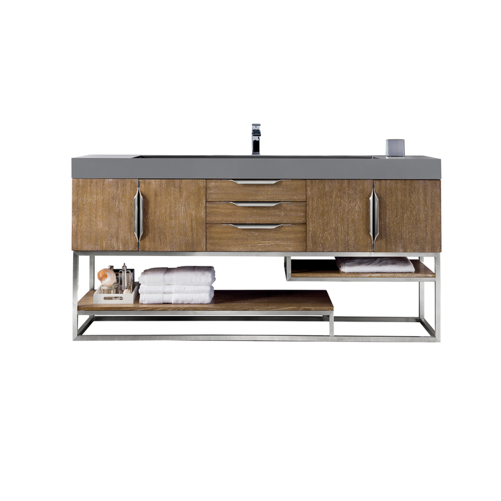 Columbia 72" Single Vanity, Latte Oak w/ Dusk Grey Glossy Composite Stone Top