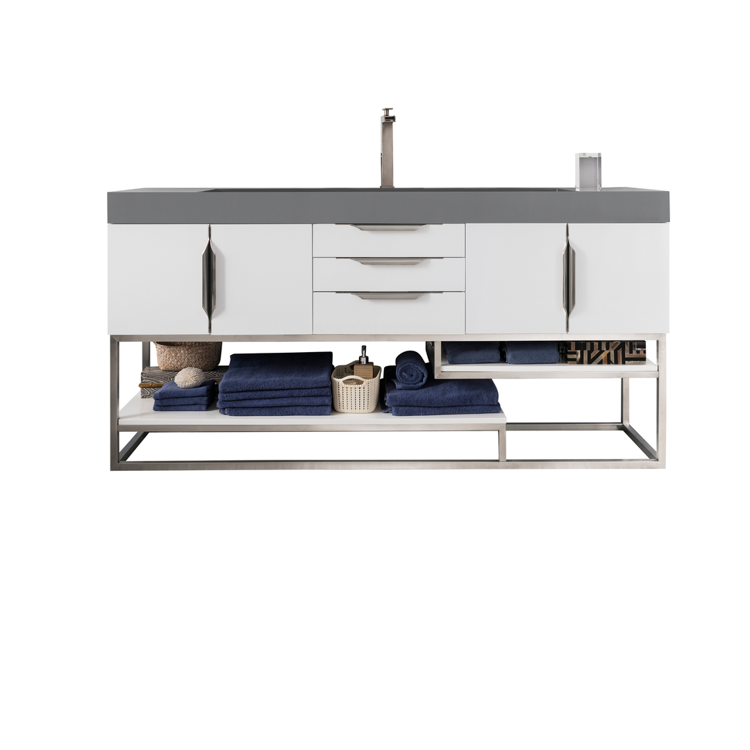 Columbia 72" Single Vanity, Glossy White w/ Dusk Grey Glossy Composite Stone Top