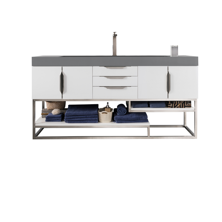 Columbia 72" Single Vanity, Glossy White w/ Dusk Grey Glossy Composite Stone Top