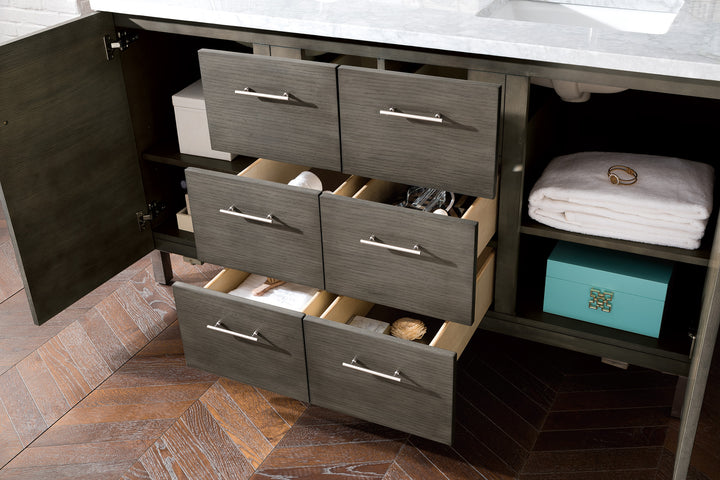 Metropolitan 60" Double Vanity, Silver Oak w/ 3 CM Carrara Marble Top