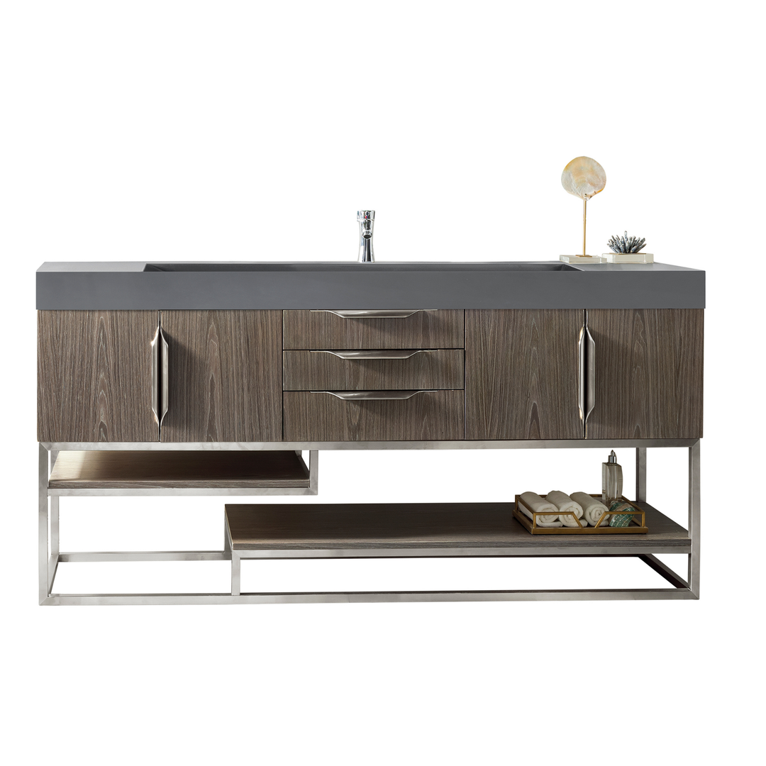 Columbia 72" Single Vanity, Ash Gray w/ Dusk Grey Glossy Composite Stone Top