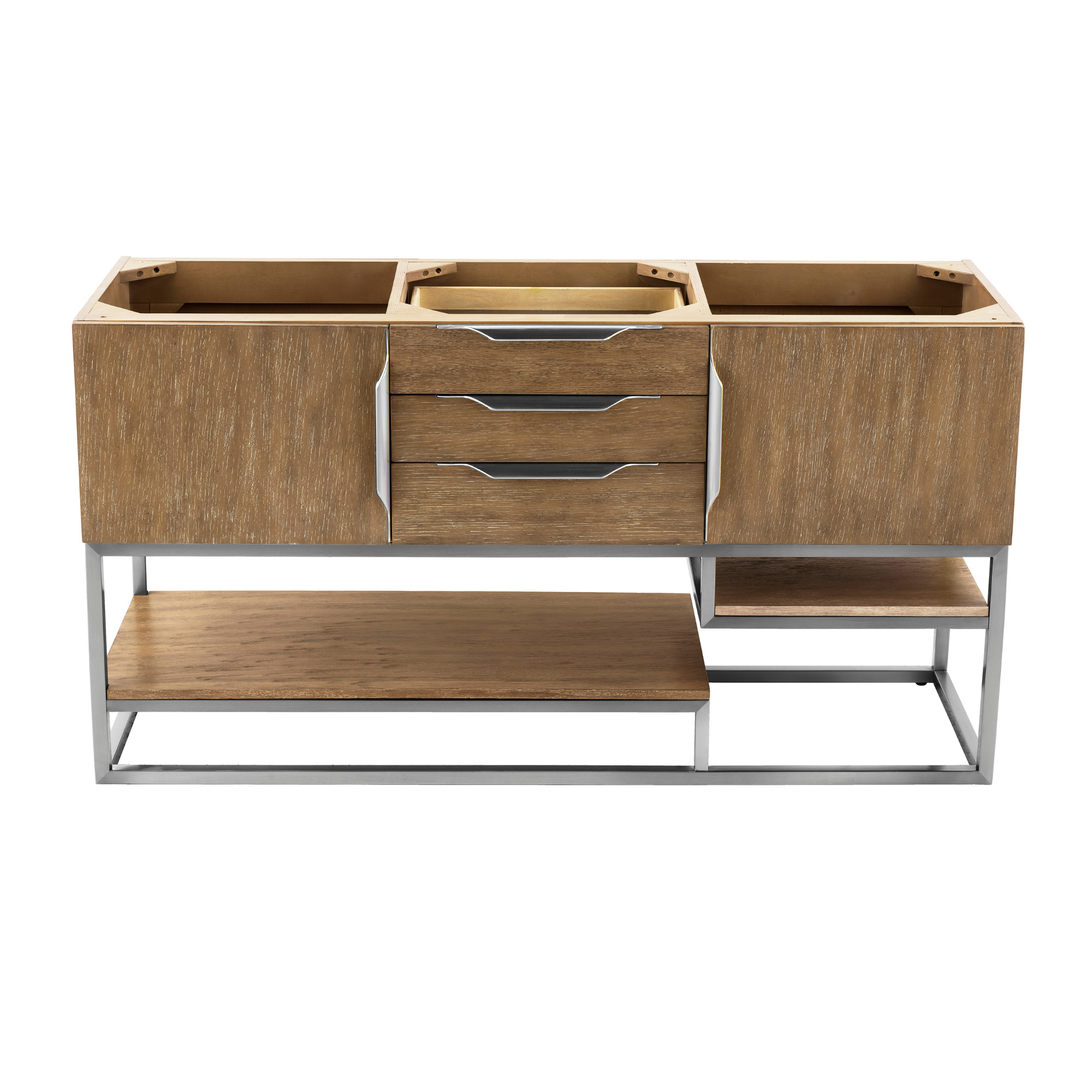 Columbia 59" Double Vanity Cabinet, Latte Oak, Brushed Nickel