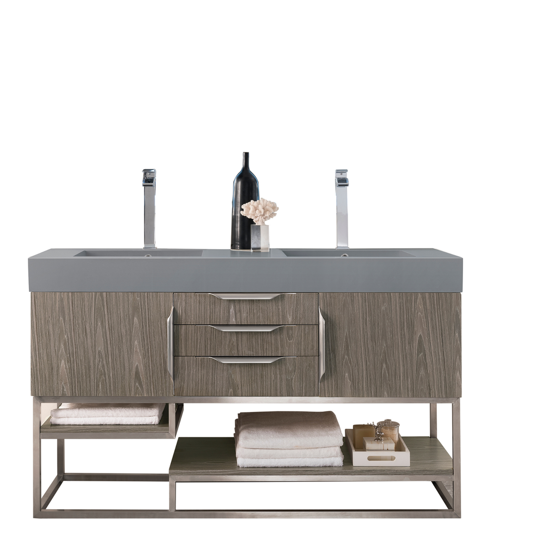 Columbia 59" Double Vanity, Ash Gray w/ Dusk Grey Glossy Composite Stone Top