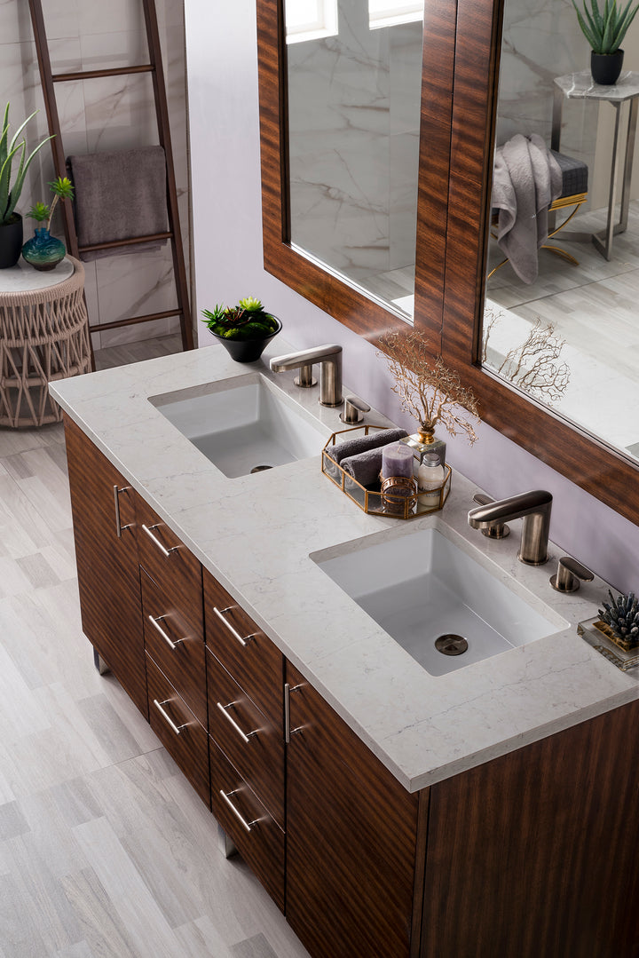 Metropolitan 60" Double Vanity, American Walnut w/ 3 CM Eternal Jasmine Pearl Silestone Top