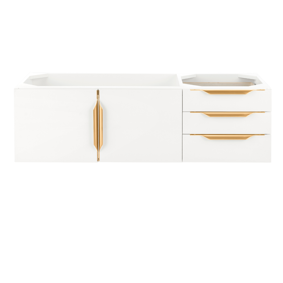 Columbia 48" Single Wall Mount Vanity Cabinet, Glossy White, Radiant Gold