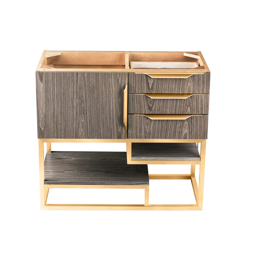 Columbia 36" Single Vanity Cabinet, Ash Gray, Radiant Gold