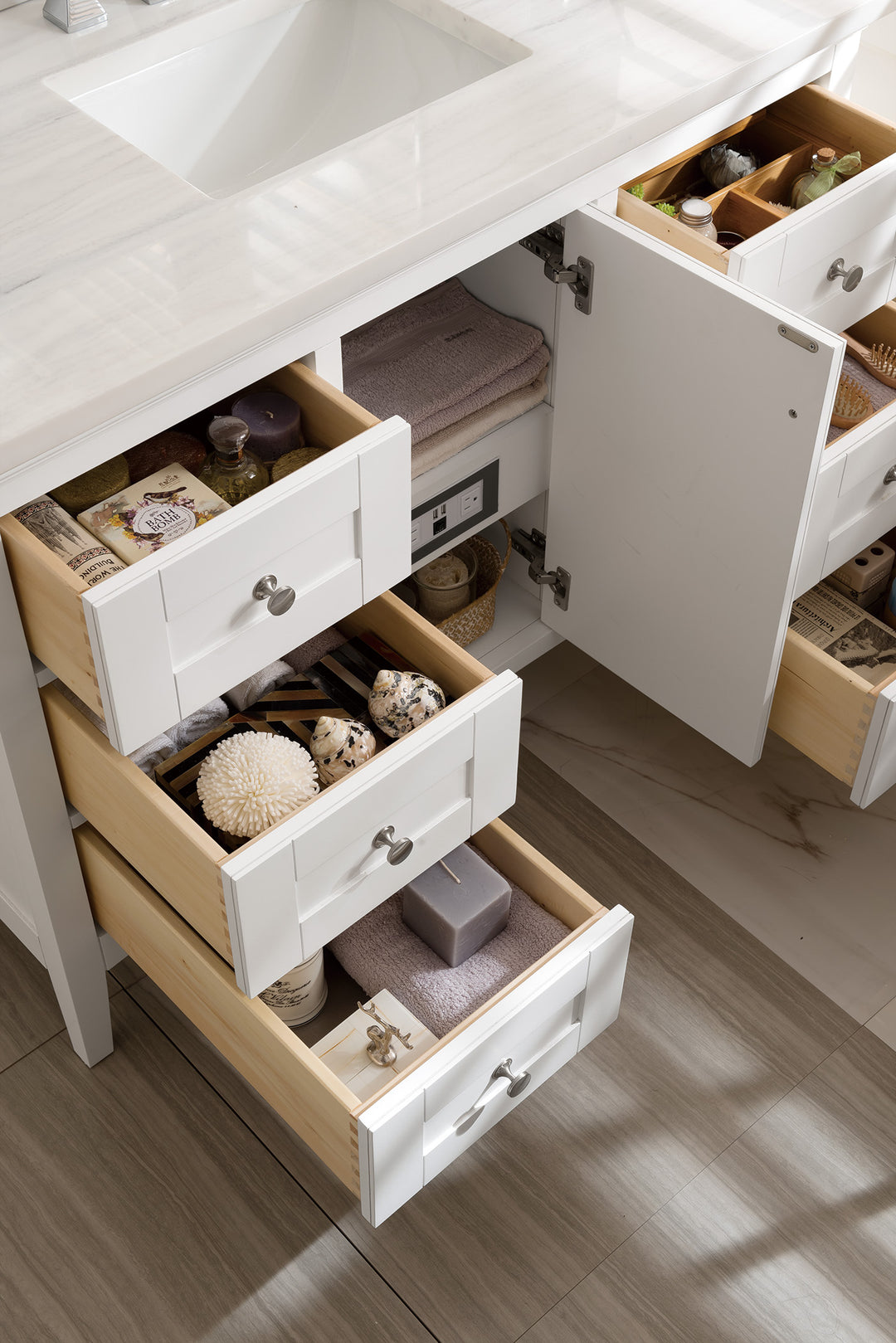 Palisades 48" Single Vanity, Bright White w/ 3 CM Arctic Fall Solid Surface Top