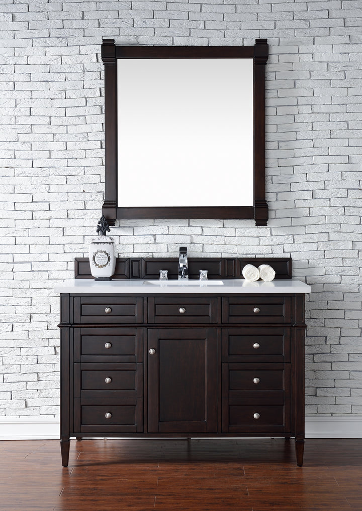 Brittany 48" Single Vanity, Burnished Mahogany w/ 3 CM White Zeus Silestone Top