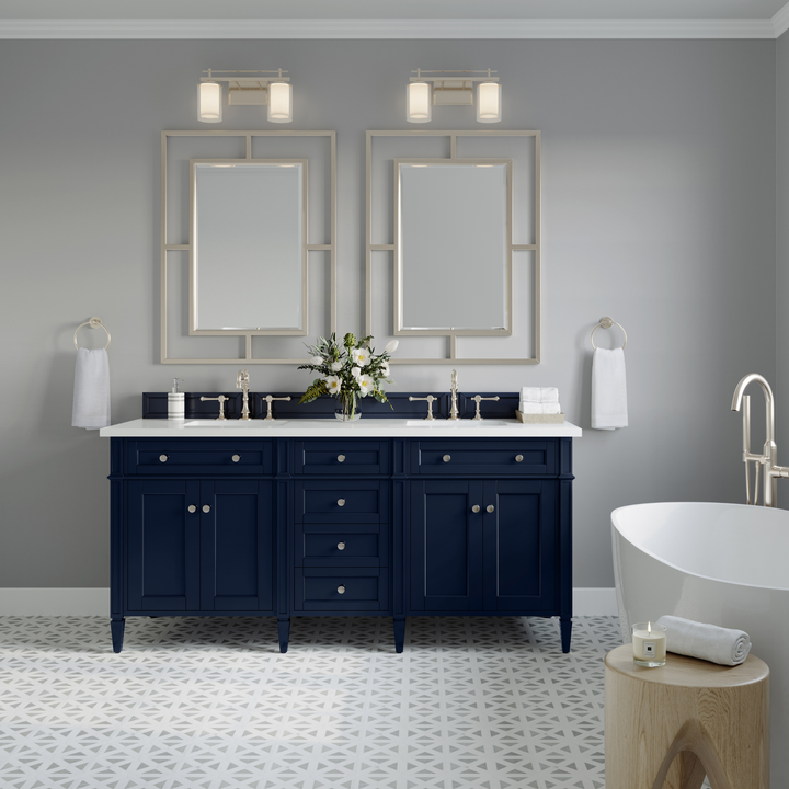 Brittany 72" Double Vanity, Victory Blue w/ 3 CM White Zeus Silestone Top