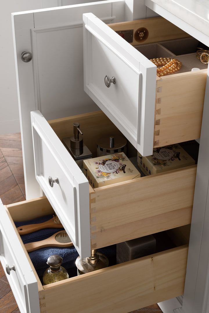 De Soto 72" Double Vanity, Bright White w/ 3 CM Arctic Fall Solid Surface Top