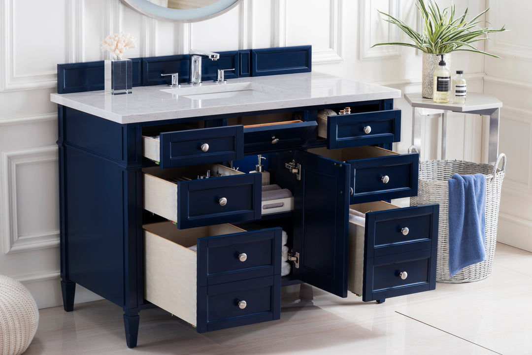 Brittany 48" Single Vanity, Victory Blue w/ 3 CM Eternal Jasmine Pearl Silestone Top