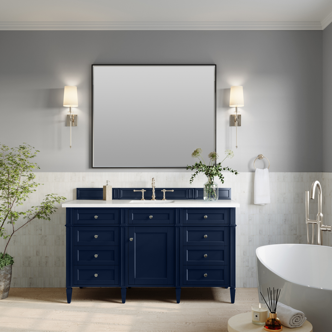 Brittany 60" Single Vanity, Victory Blue w/ 3 CM White Zeus Silestone Top