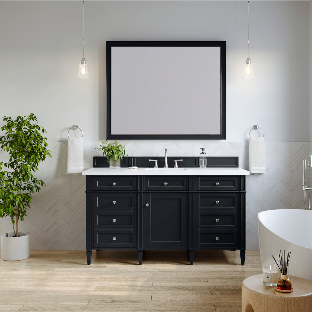 Brittany 60" Single Vanity, Black Onyx w/ 3 CM White Zeus Silestone Top