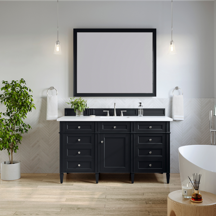 Brittany 60" Single Vanity, Black Onyx w/ 3 CM White Zeus Silestone Top