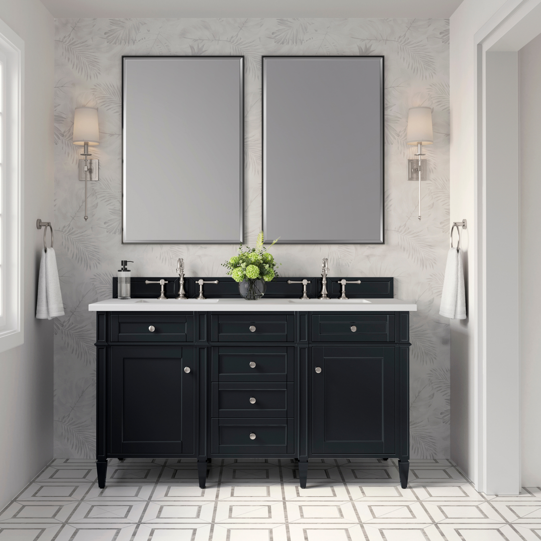 Brittany 60" Double Vanity, Black Onyx w/ 3 CM White Zeus Silestone Top