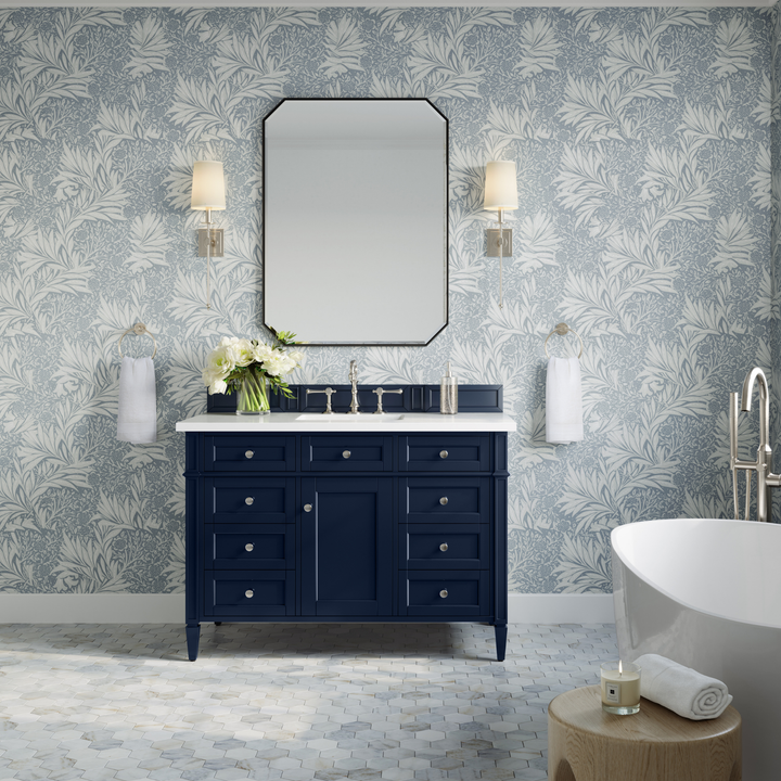 Brittany 48" Single Vanity, Victory Blue w/ 3 CM White Zeus Silestone Top