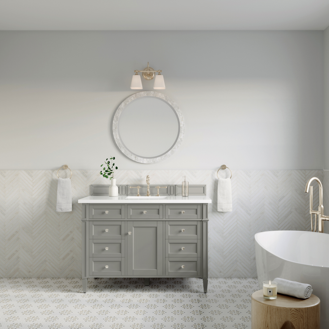 Brittany 48" Single Vanity, Urban Gray w/ 3 CM White Zeus Silestone Top