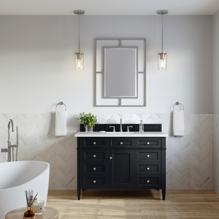 Brittany 48" Single Vanity, Black Onyx w/ 3 CM White Zeus Silestone Top