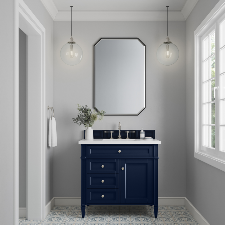 Brittany 36" Single Vanity, Victory Blue w/ 3 CM White Zeus Silestone Top