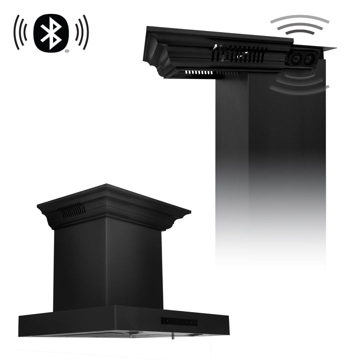 24" ZLINE CrownSoundâ„¢Ducted Vent Wall Mount Range Hood in Black Stainless Steel with Built-in Bluetooth Speakers (BSKENCRN-BT-24)