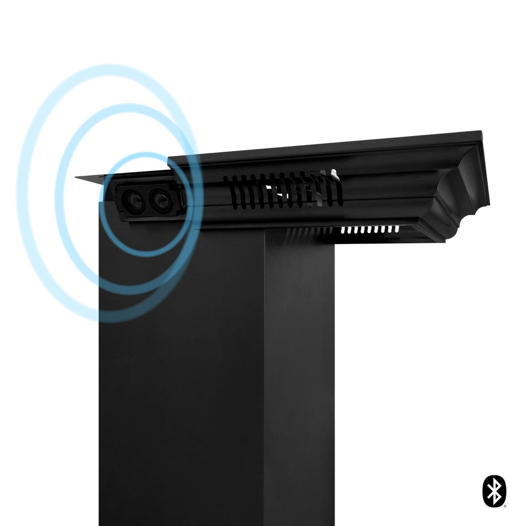 24" ZLINE CrownSoundâ„¢Ducted Vent Wall Mount Range Hood in Black Stainless Steel with Built-in Bluetooth Speakers (BSKENCRN-BT-24)