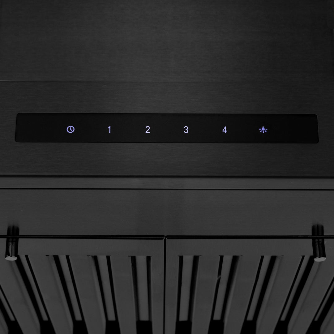 24" ZLINE CrownSoundâ„¢Ducted Vent Wall Mount Range Hood in Black Stainless Steel with Built-in Bluetooth Speakers (BSKENCRN-BT-24)