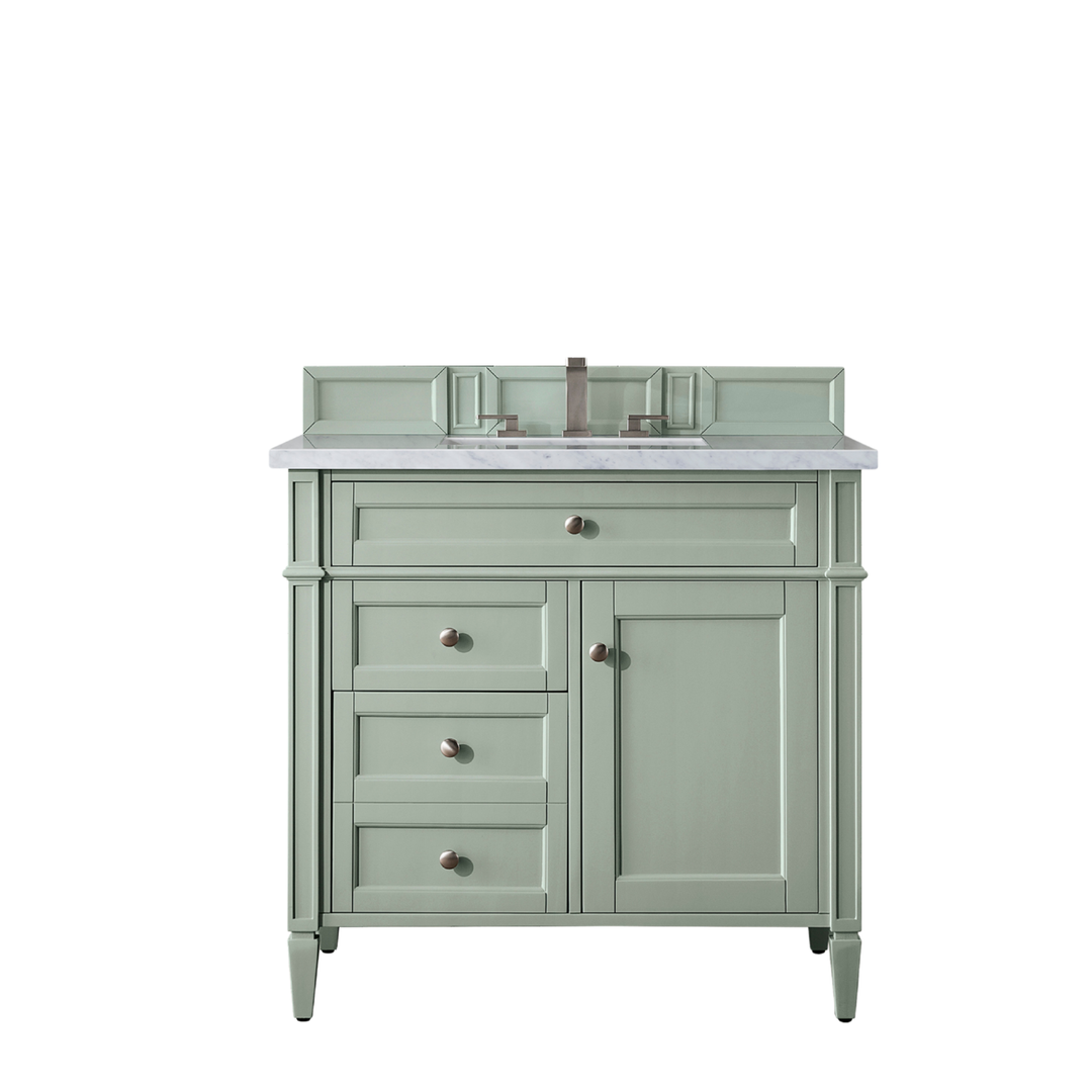 Brittany 36" Single Vanity, Sage Green w/ 3 CM Eternal Jasmine Pearl Silestone Top