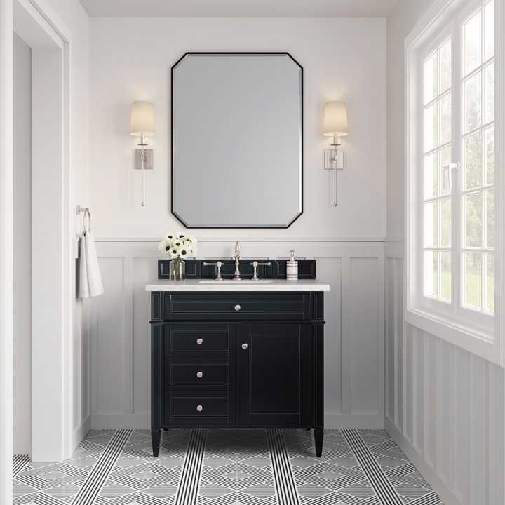 Brittany 36" Single Vanity, Black Onyx w/ 3 CM White Zeus Silestone Top
