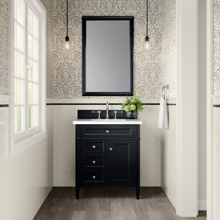 Brittany 30" Single Vanity, Black Onyx, w/ 3 CM White Zeus Silestone Top