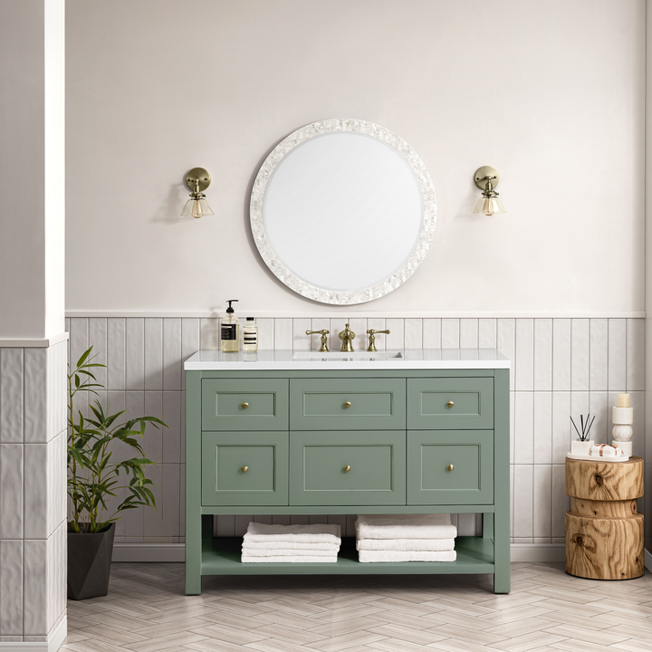 Breckenridge 48" Single Vanity, Smokey Celadon w/ 3 CM White Zeus Top