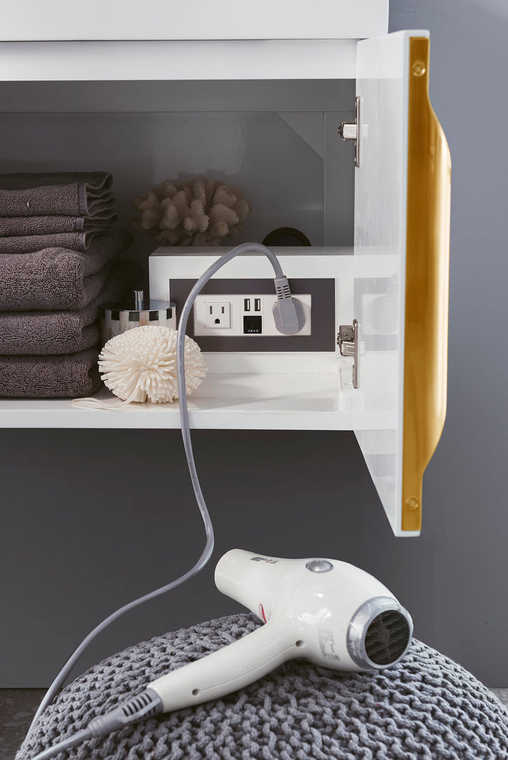 Columbia 72" Double Wall Mount Vanity, Glossy White, Radiant Gold w/ Glossy White Composite Stone Top