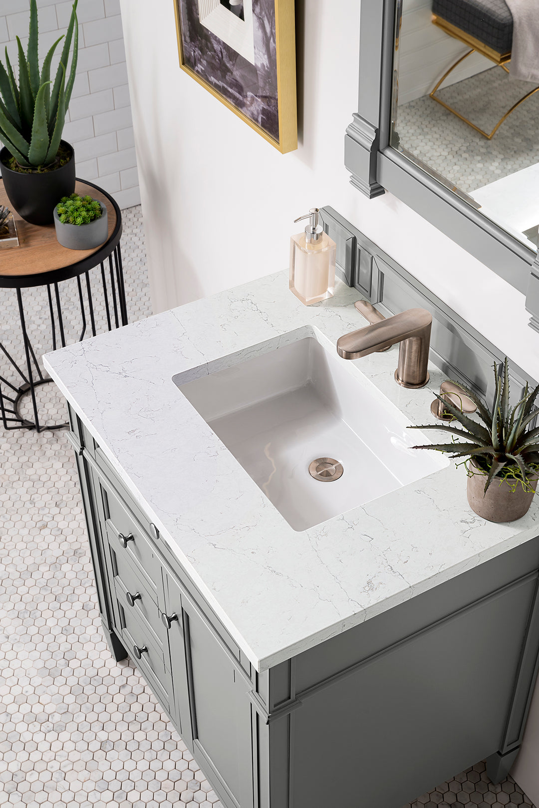 Brittany 30" Single Vanity, Urban Gray, w/ 3 CM Eternal Jasmine Pearl Silestone Top