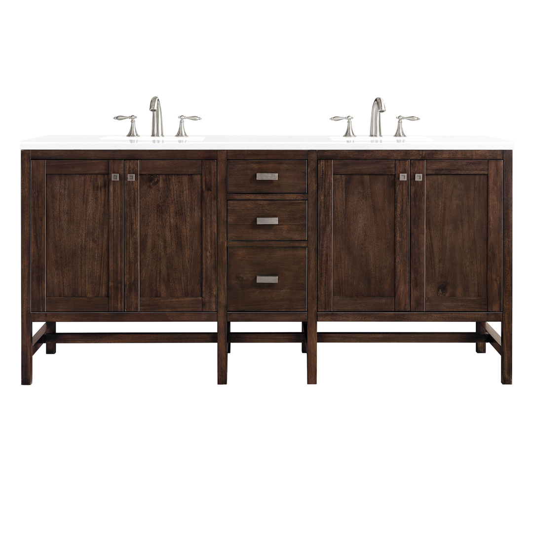 Addison 72" Double Vanity, Mid-Century Acacia w/ 3 CM White Zeus Silestone Top