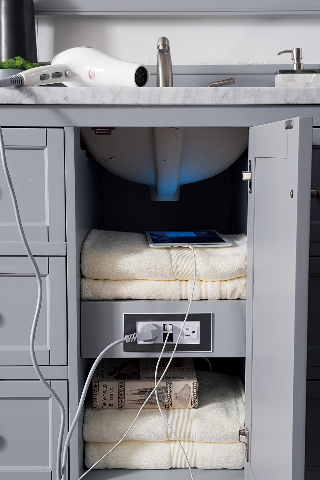 Copper Cove Encore 48" Single Vanity, Silver Gray w/ 3 CM Carrara Marble Top