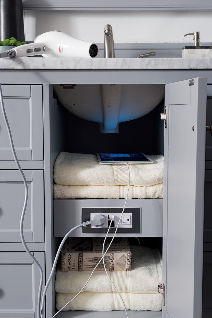 Copper Cove Encore 48" Single Vanity, Silver Gray w/ 3 CM Carrara Marble Top