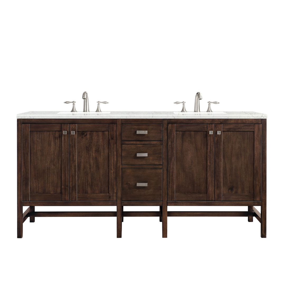 Addison 72" Double Vanity, Mid-Century Acacia w/ 3 CM Eternal Jasmine Pearl Silestone Top