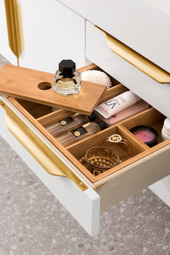 Columbia 48" Single Wall Mount Vanity, Glossy White, Radiant Gold w/ Glossy White Composite Stone Top